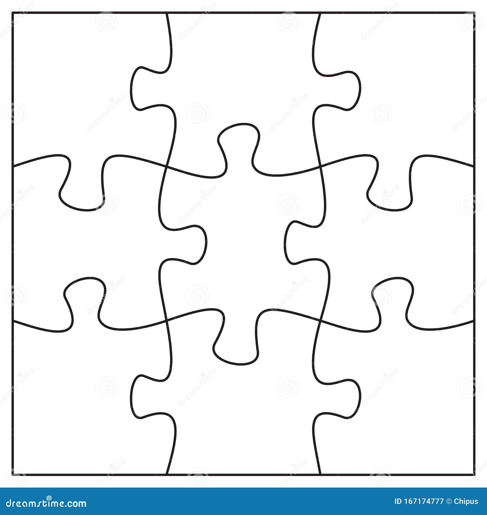9 Jigsaw Pieces Template Nine Puzzle Pieces Connected Together Stock Vector Illustration Of Order Print 167174777