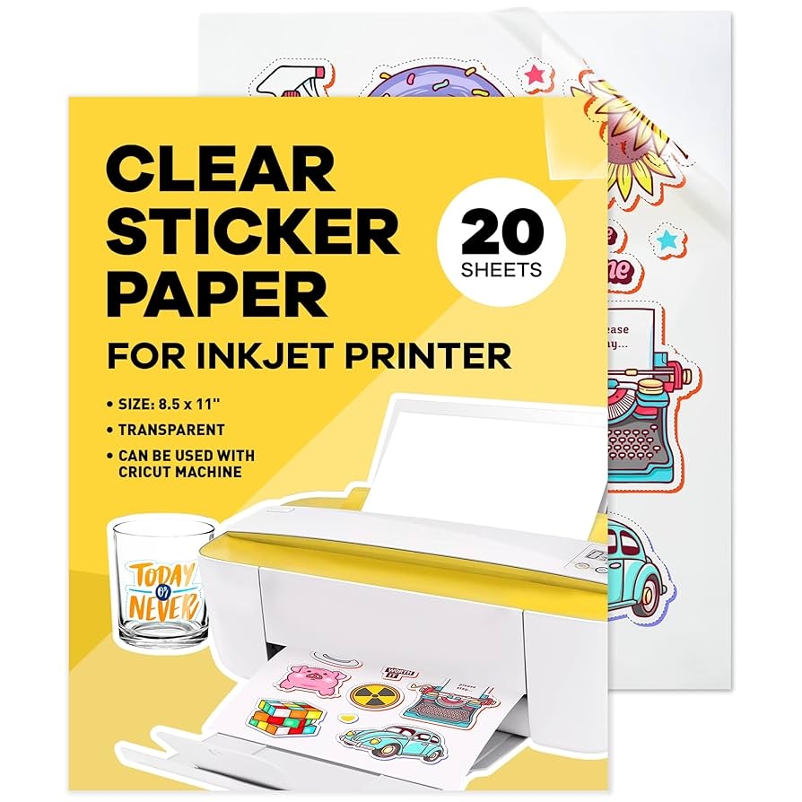 90 Clear Sticker Paper For Inkjet Printer 20 Sheets 8 5 X 11