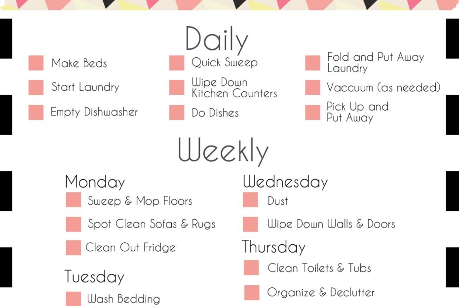 A Basic Cleaning Schedule Checklist Printable