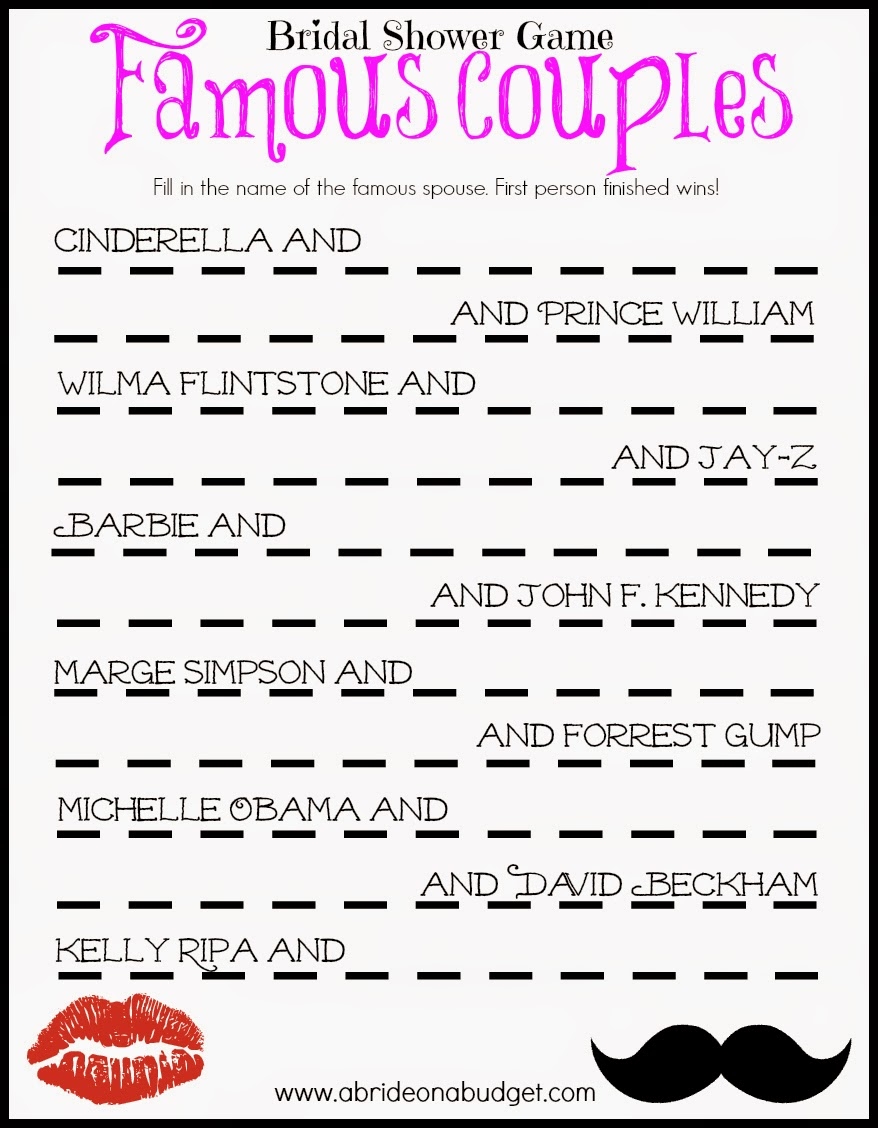 bridal shower games free printable