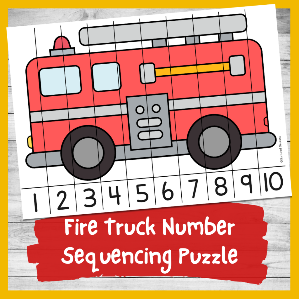 A Fantastic Fire Truck Number Sequencing Puzzle 1 10 Printable PDF Nurtured Neurons