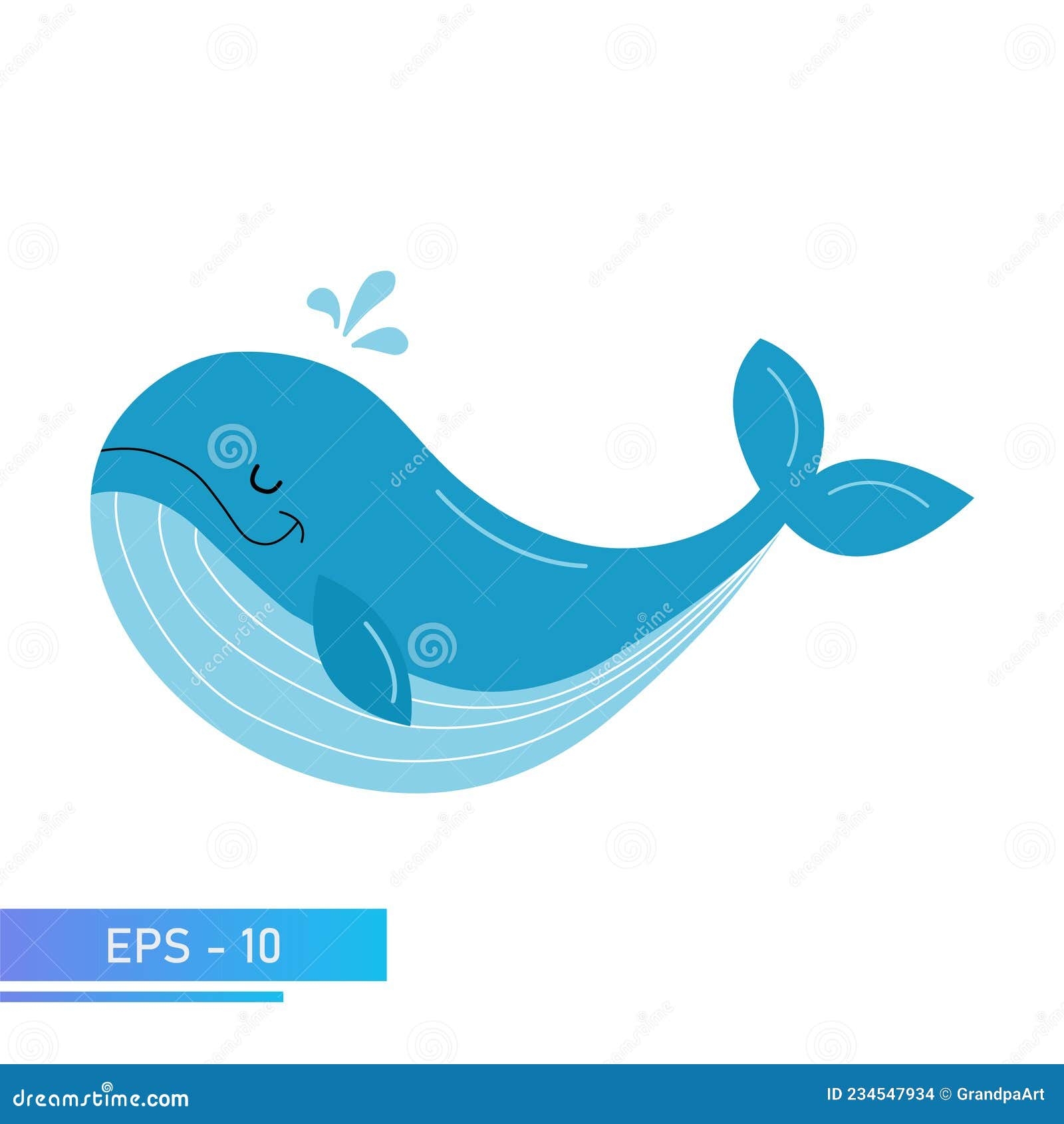 A Kind Blue Whale In Delicate Blue Colors Splashes Water Out Of 
