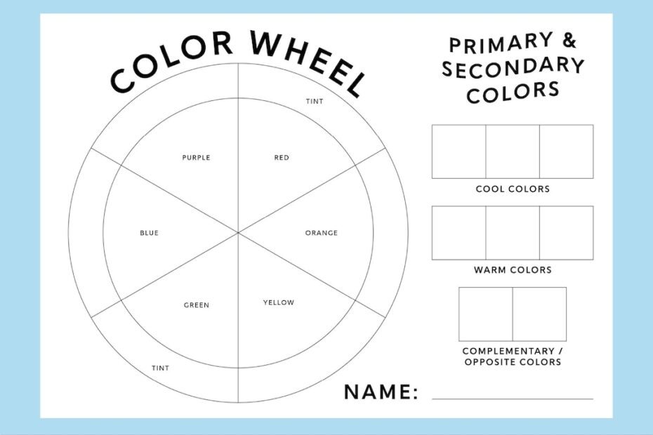 A3 Printable Colour Wheel Template american Basic Primary U0026 Secondary Colours Fun Student Lesson Activity Worksheet Painting Class Etsy
