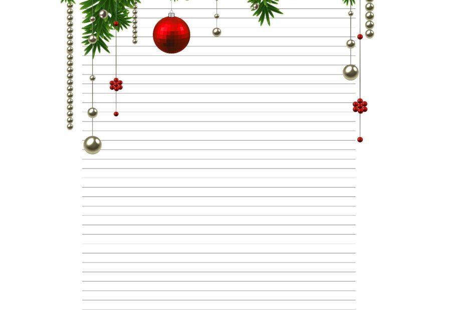 A4 Lined Printable Paper Christmas Stationery Christmas Letters Instant Download Baubles