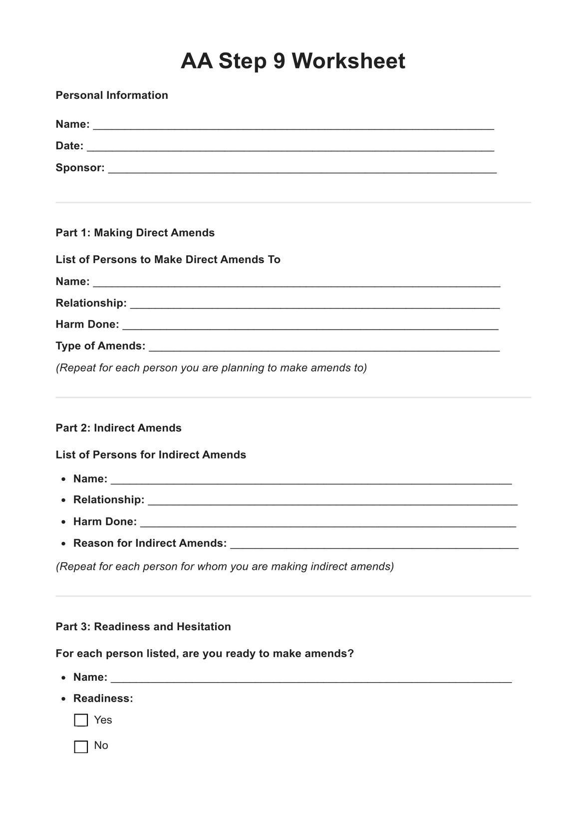 AA Step 4 Worksheets U0026 Example Free PDF Download