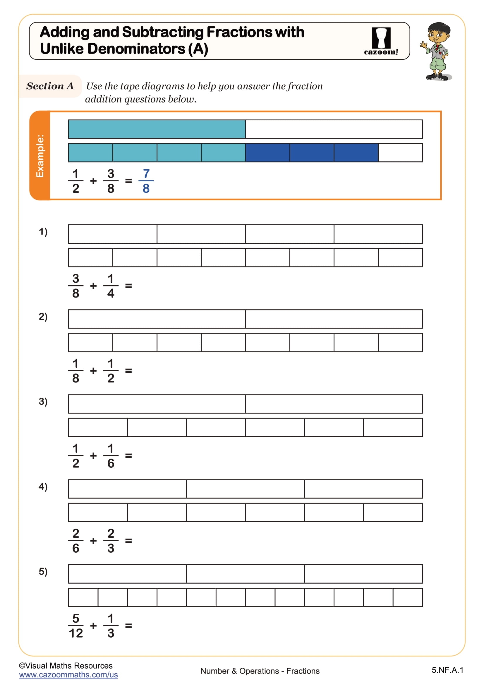 Add And Subtract Fractions With Unlike Denominators A Worksheet 