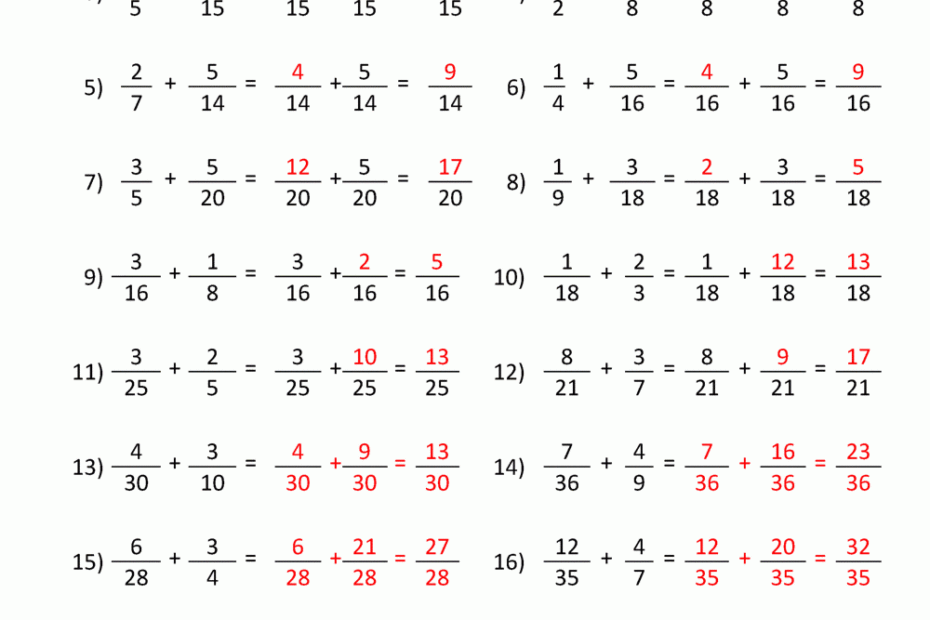 Adding Fractions Worksheets