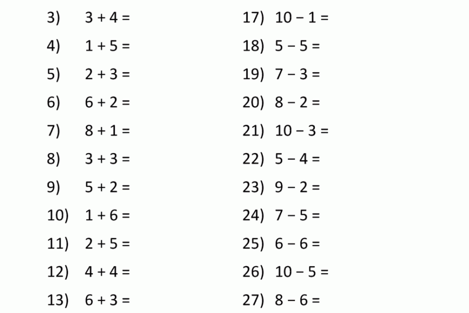 Addition And Subtraction Worksheets For Kindergarten
