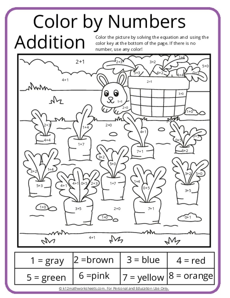 add and color worksheets