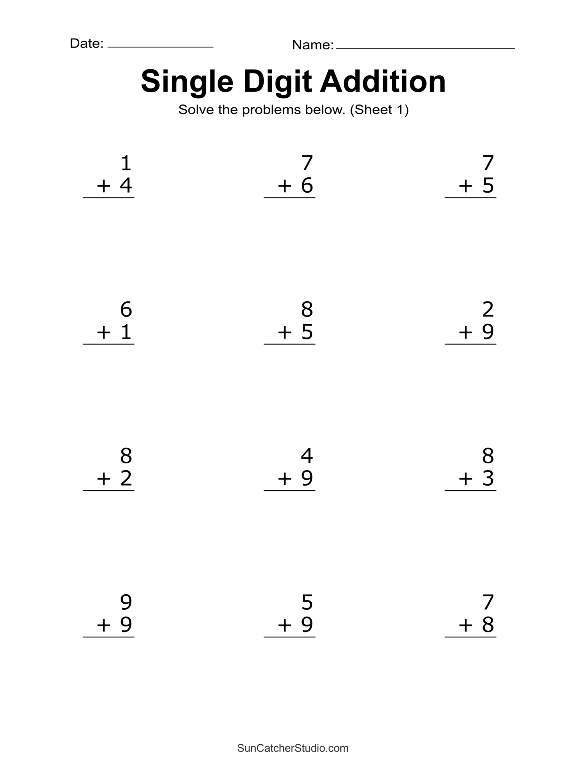 additions worksheet