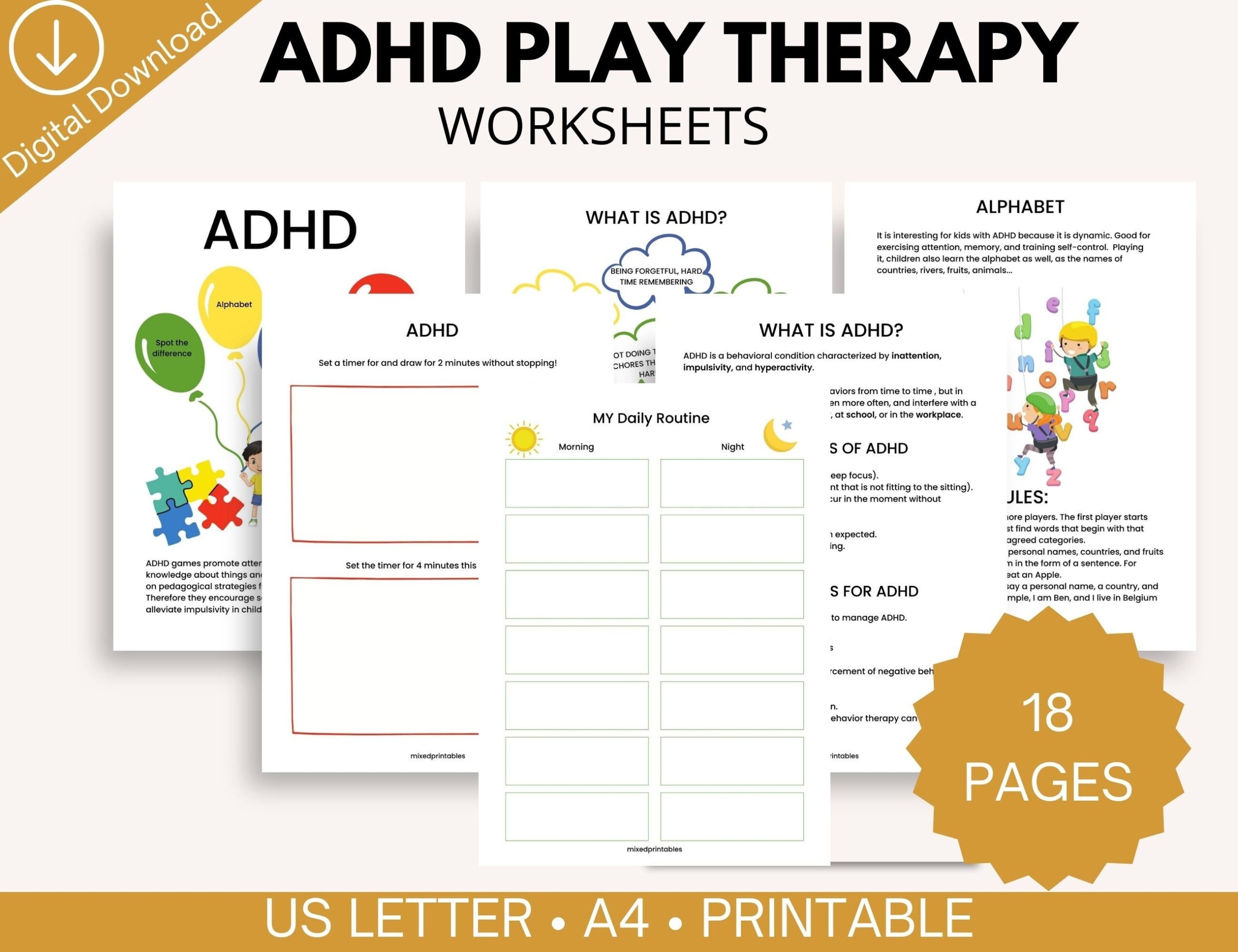 ADHD Play Therapy Workbook For Kids Printable Routine Charts 