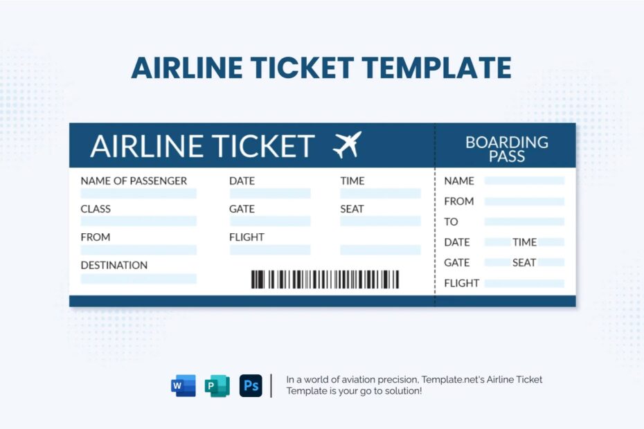 Airline Ticket Template In Word Publisher PSD Download Template