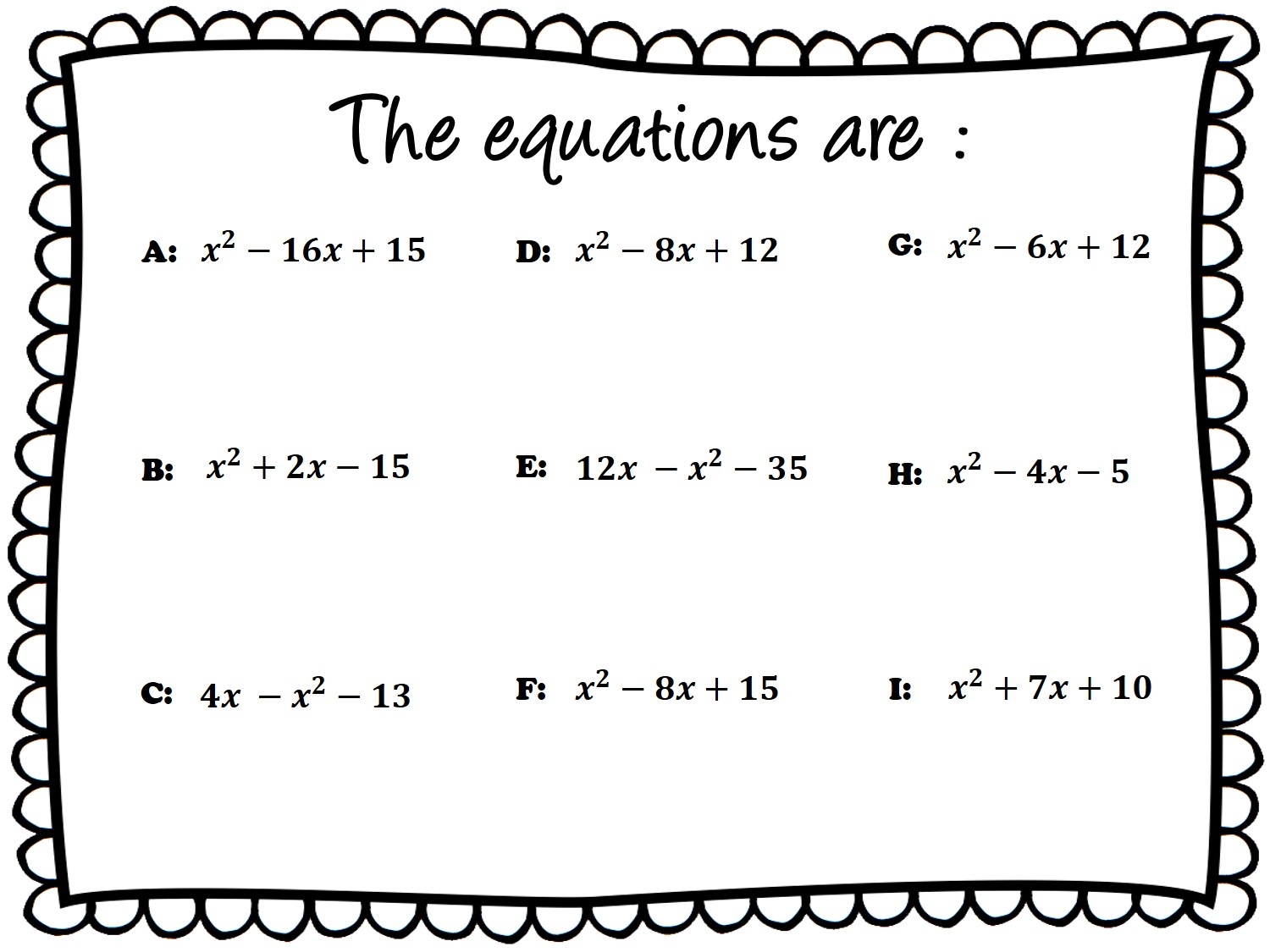 Algebra 2 Quadratic Equations Review Activity Math Educational Resources Ten Tors Math Worksheets Library