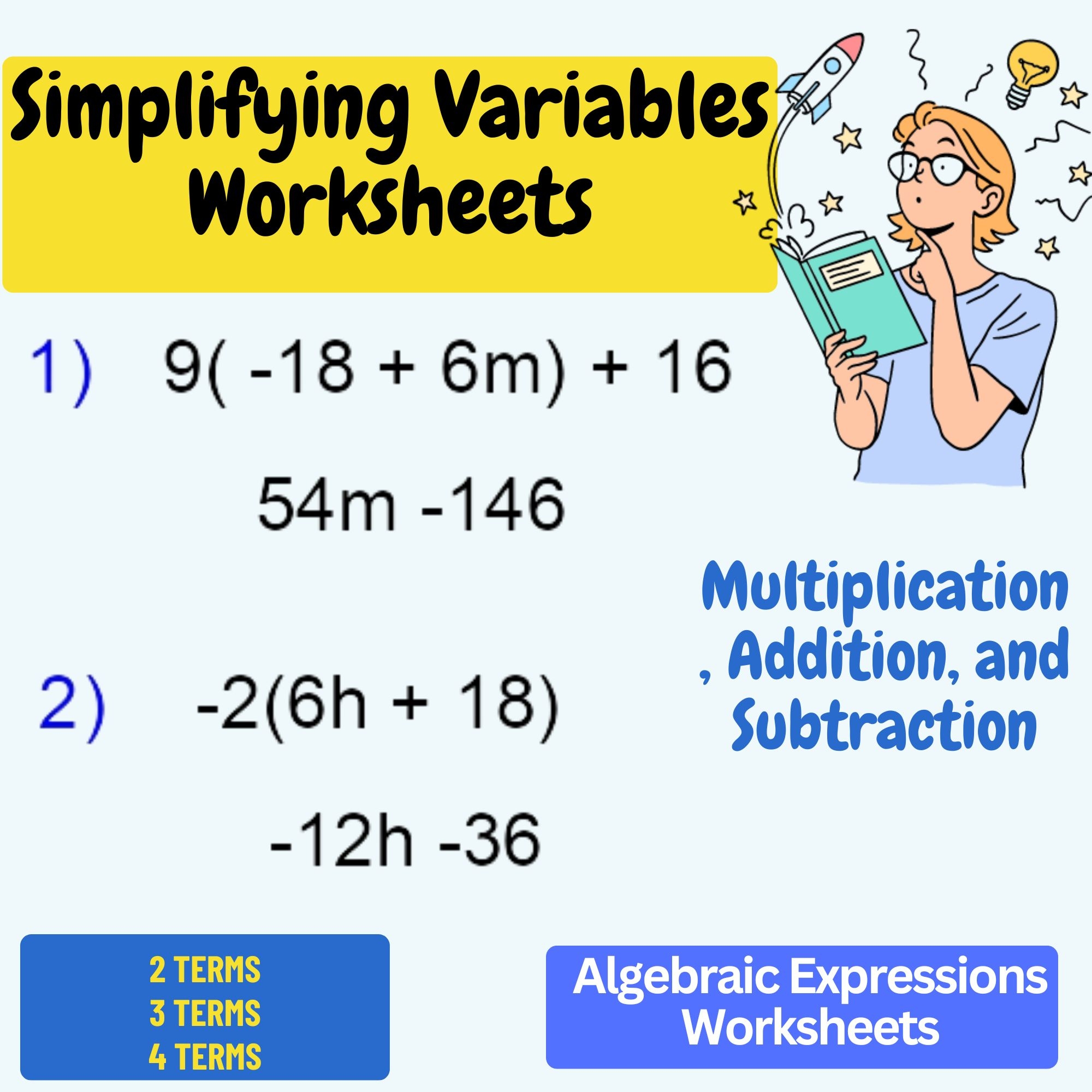 Algebraic Expressions Worksheets Simplifying Variables Worksheets 