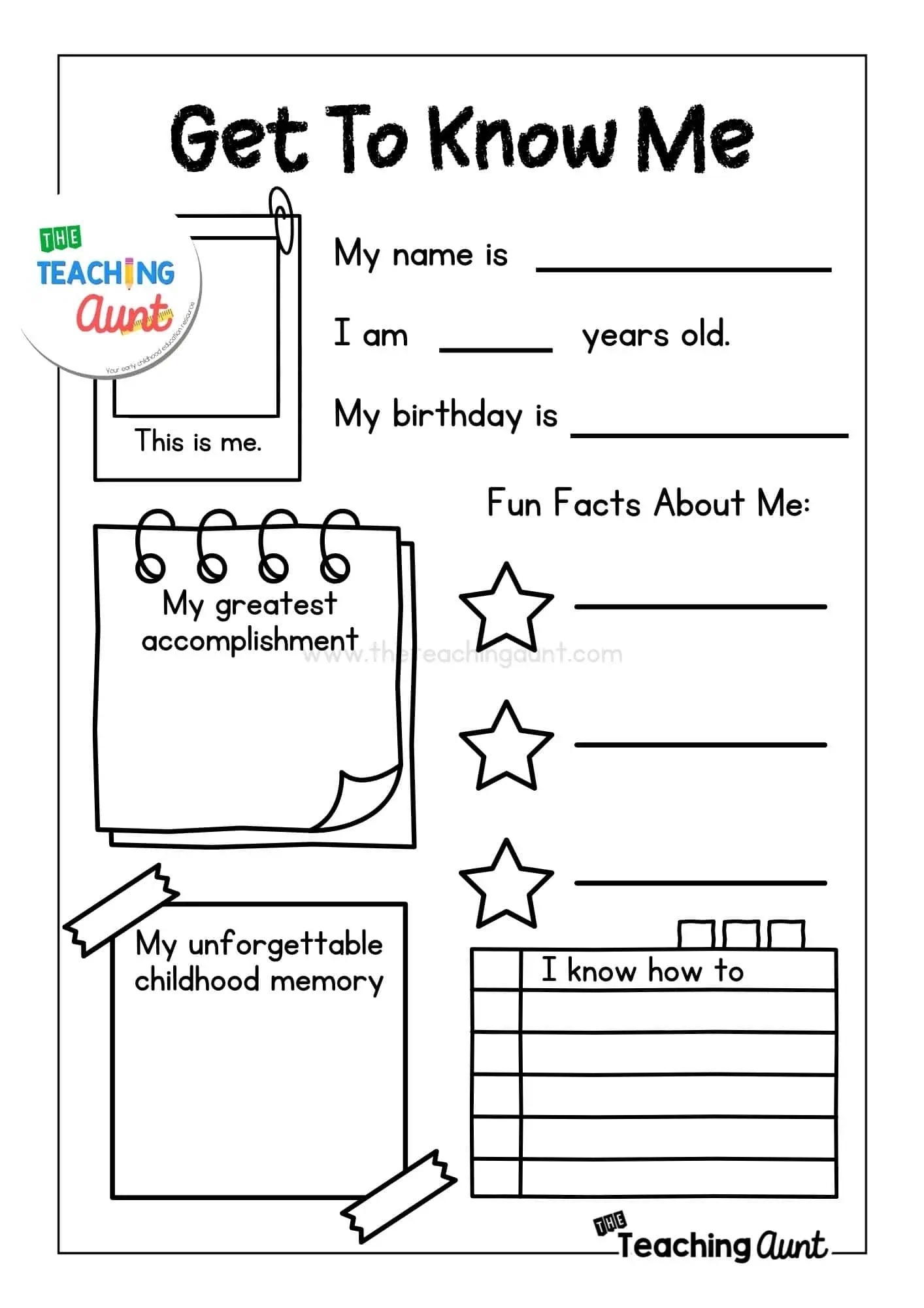 all about me printable sheets