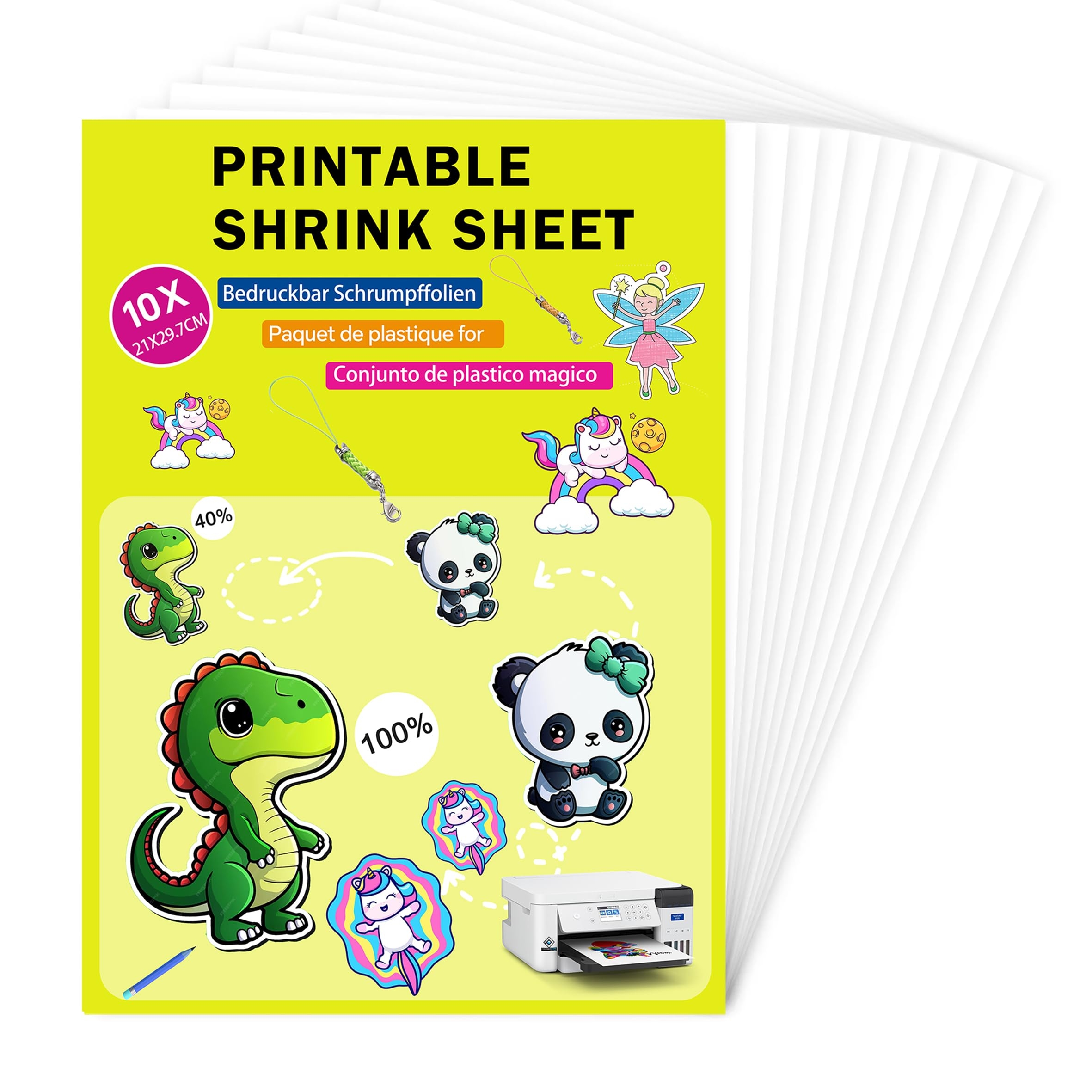Amazon 10 Sheets Glossy White Printable Shrink Plastic Sheets Heat Shrink Films Papers For Kids Creative Craft 8 3 X 11 7 Inch For Inkjet 