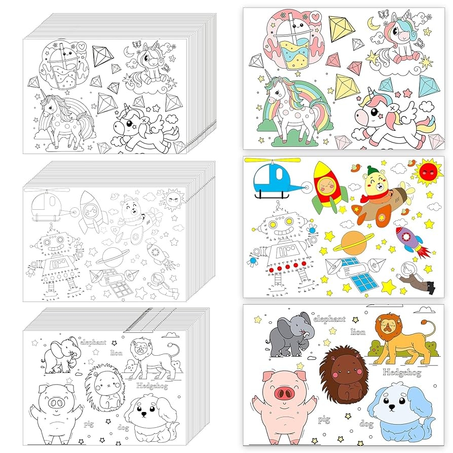 Amazon 150 Pieces Disposable Paper Placemats Coloring Activity Sheets Paper Place Mats Bulk Dining Table Place Mats Set 14 5 10 Sublimation Placemat For Restaurant Christmas Party Space Aminal Unicorn Theme Home U0026 Kitchen