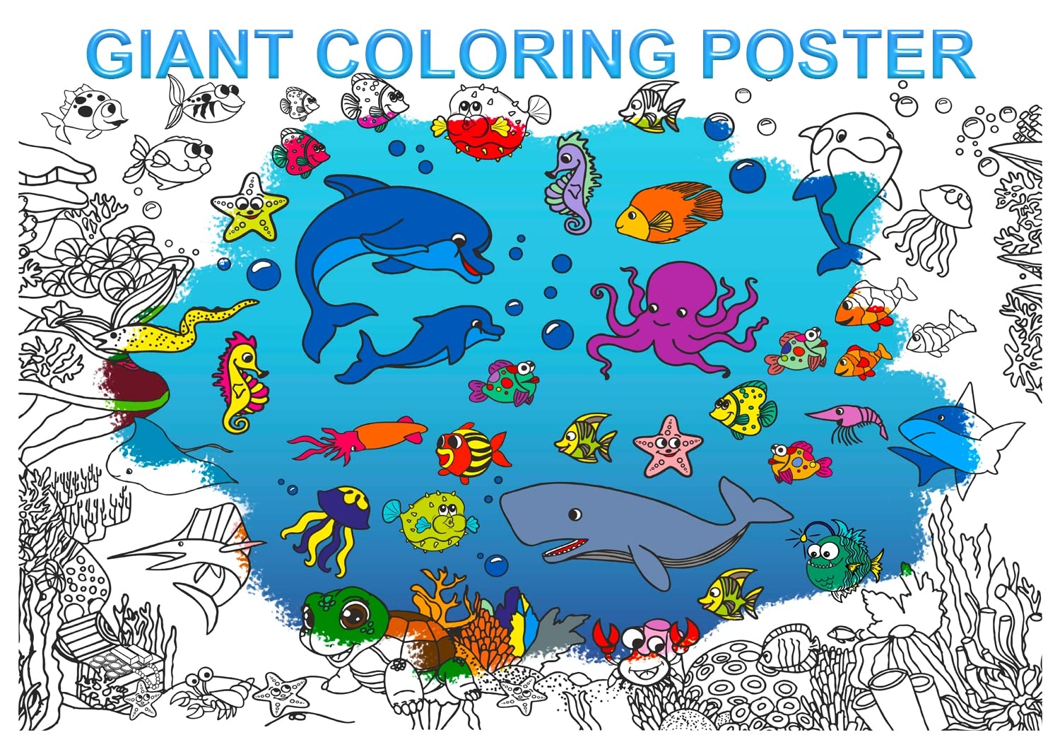 Amazon ALEX Art Underwater Giant Coloring Poster For Kids Ocean Animals Large Sheets Jumbo Coloring Posters For Wall Children Huge Page To Color Sea Life On Table Floor Big
