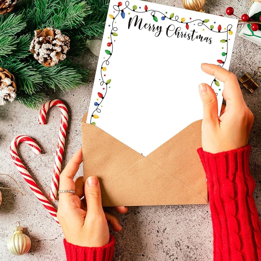 Amazon AnyDesign 80Pcs Christmas Stationery Paper Colorful Xmas Light Bulb Border Letterhead Decorative Writing Paper Letter For Notes Greeting Cards Invitations Office School Printing 8 5 X 11 In Office Products
