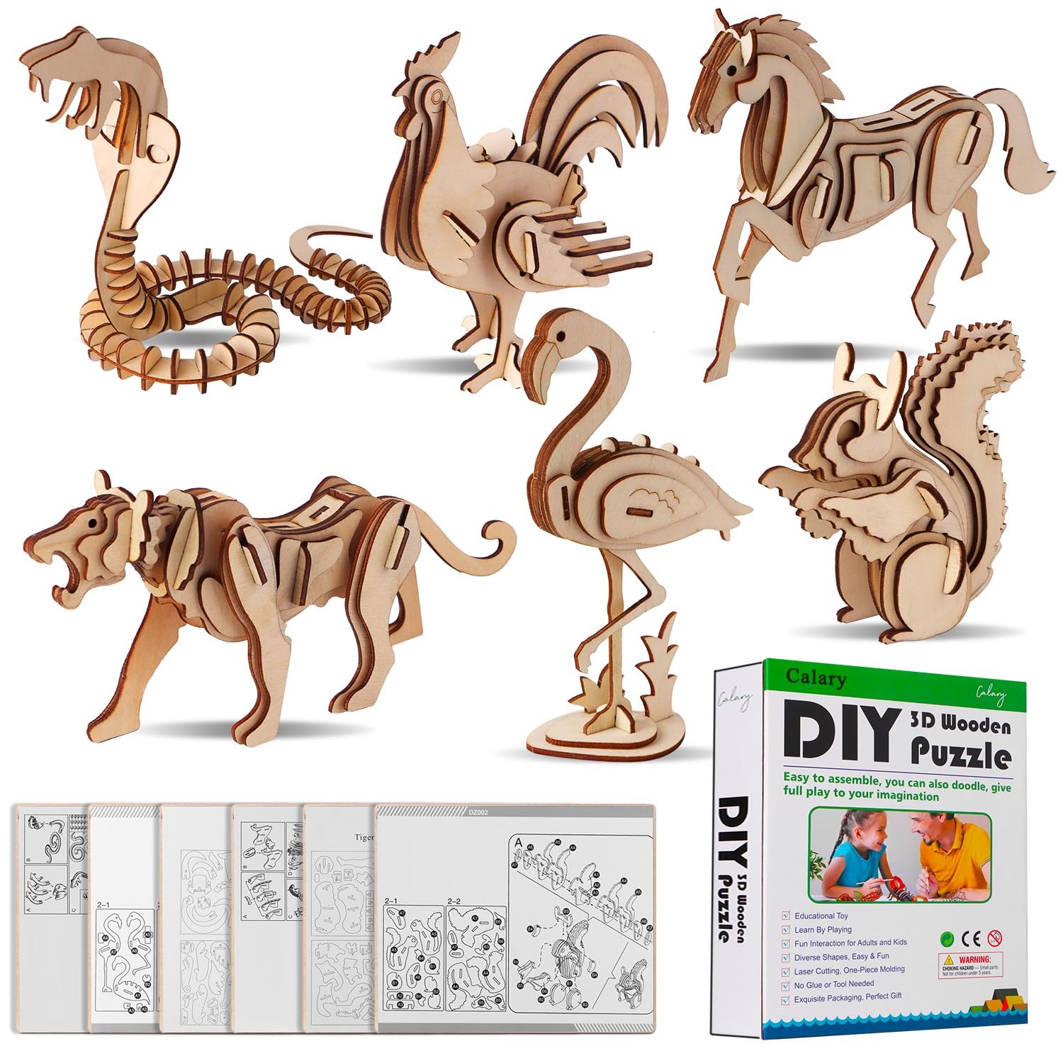 Amazon Calary 3D Wooden Puzzle Simulation Animal Dinosaur Assembly DIY Model Toy For Kids And Adults Set Of 6 Toys U0026 Games