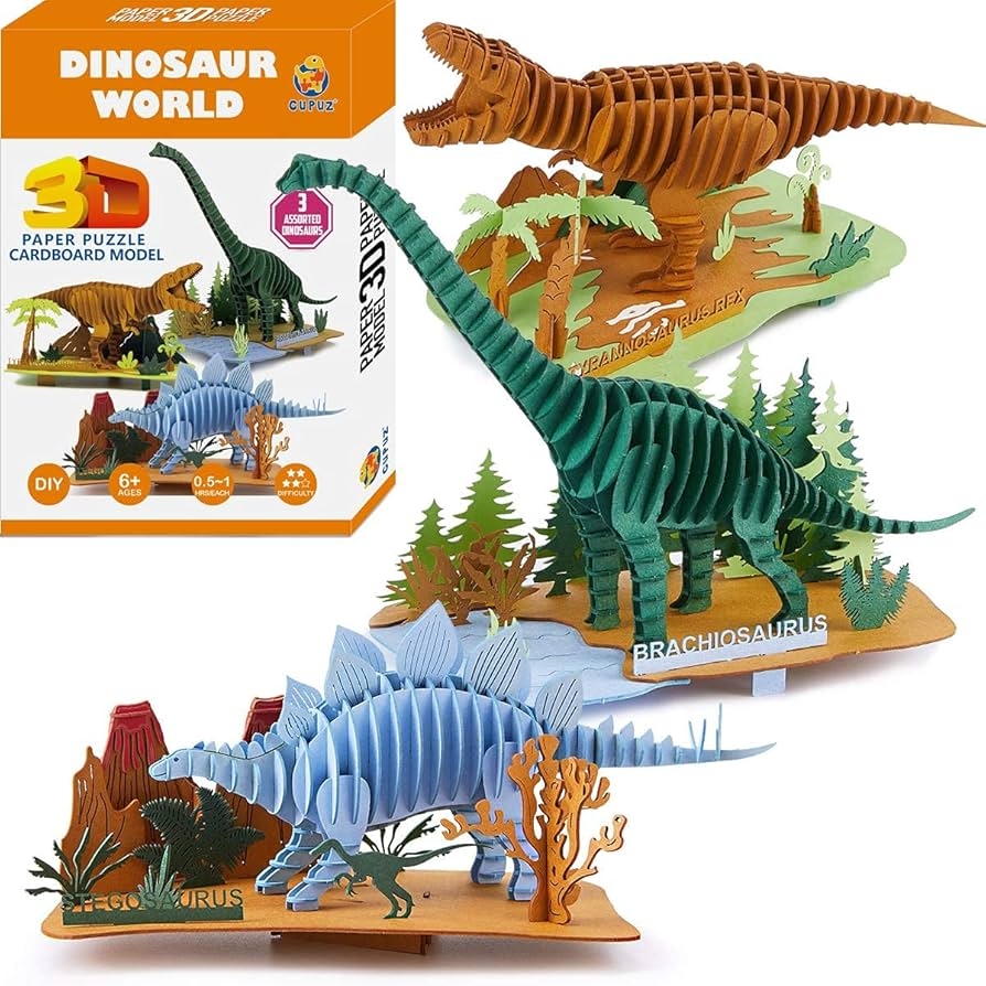 Amazon CUPUZ 3D Paper Puzzle 3 Assorted Dinosaurs Premium 