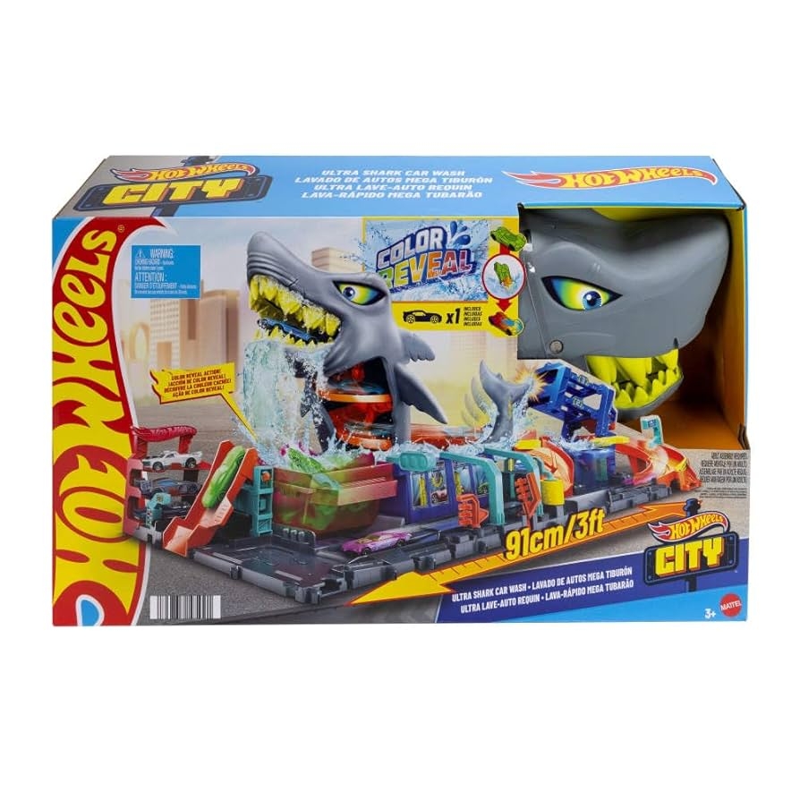 hot wheels city ultra shark car wash with color reveal