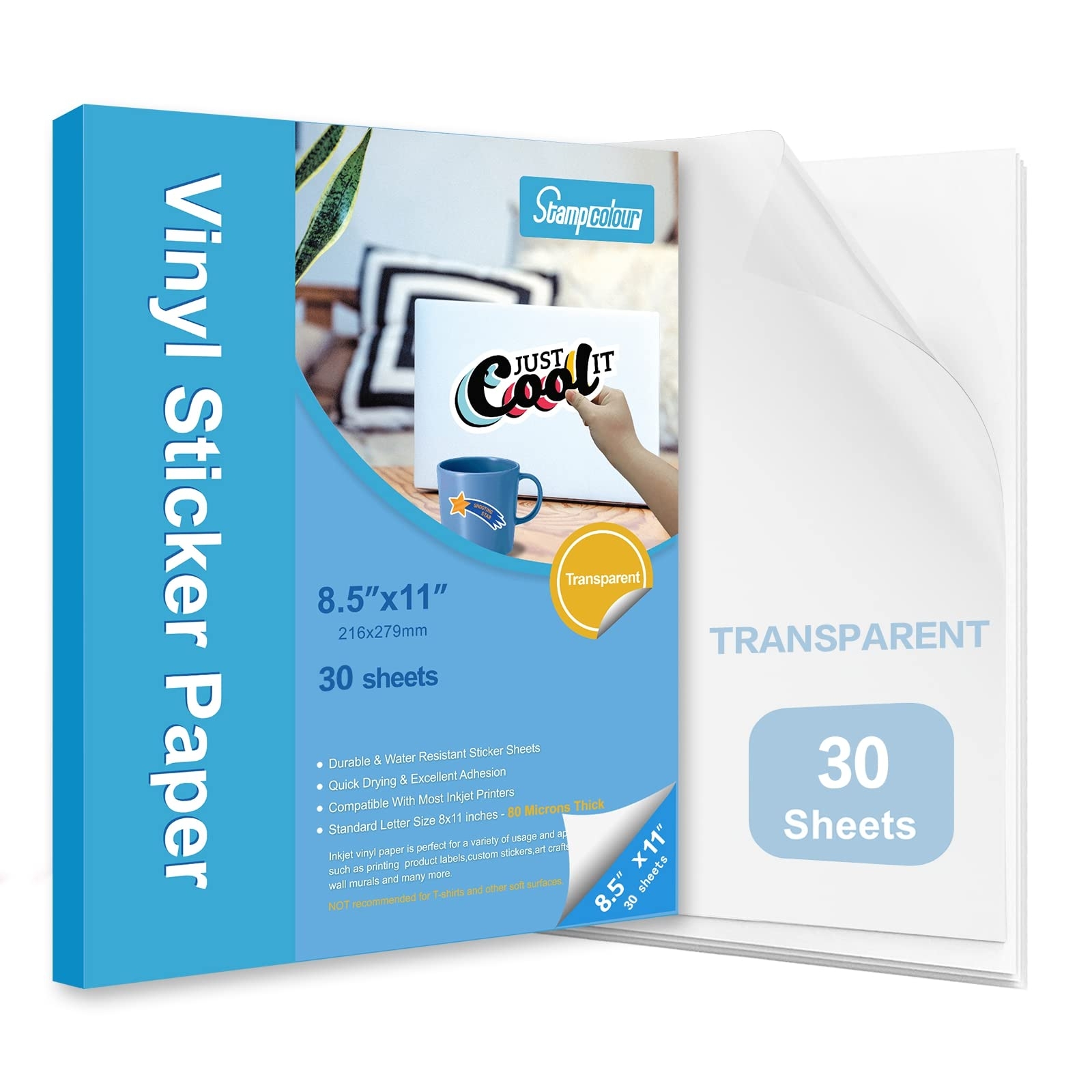 Amazon Stampcolour Printable Vinyl Sticker Paper Transparent 30 Clear Self Adhesive Sheets No Waterproof Dries Quickly Vivid Colors Decal 