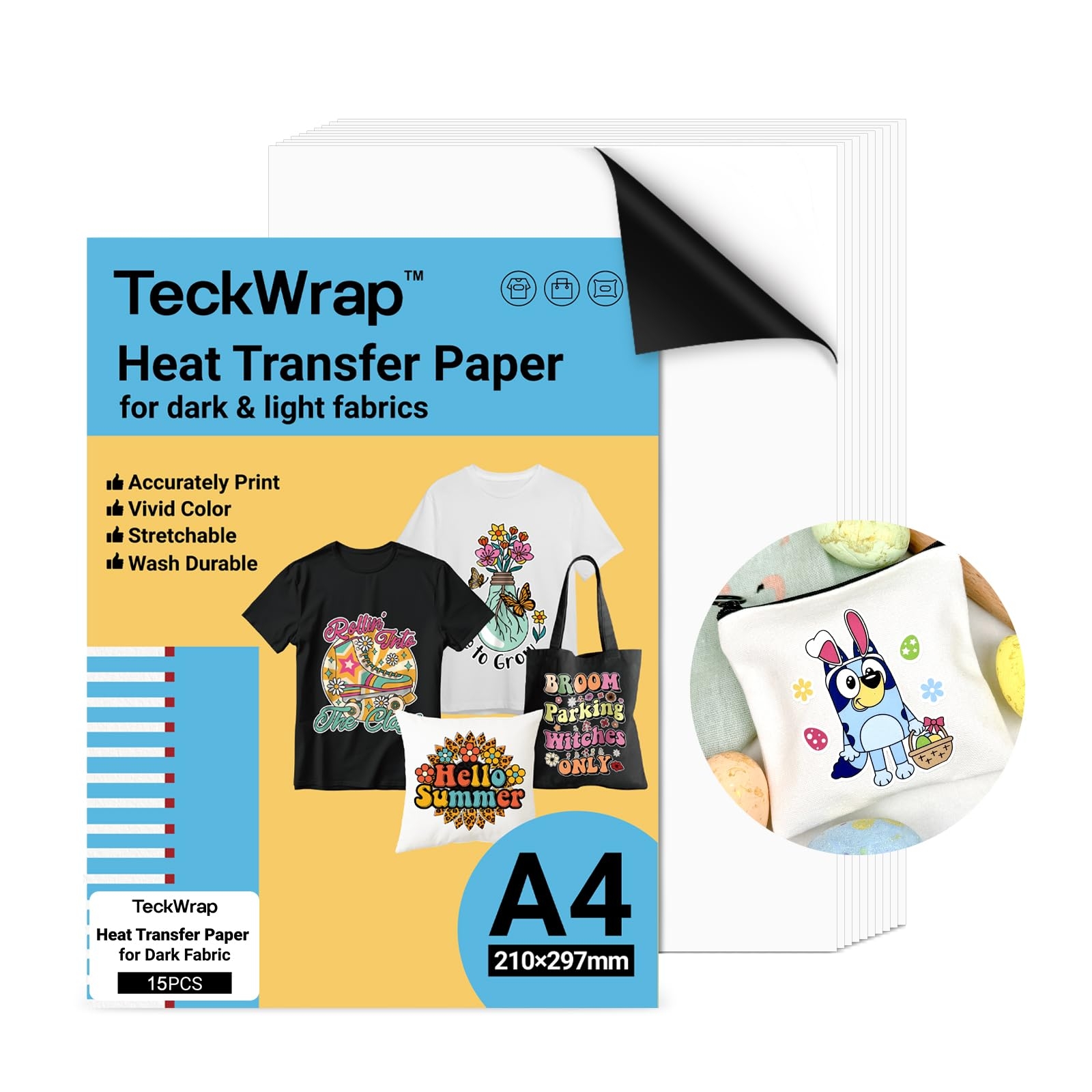 Amazon TECKWRAP Printable Heat Transfer Paper For T Shirts 15 Sheets 8 3