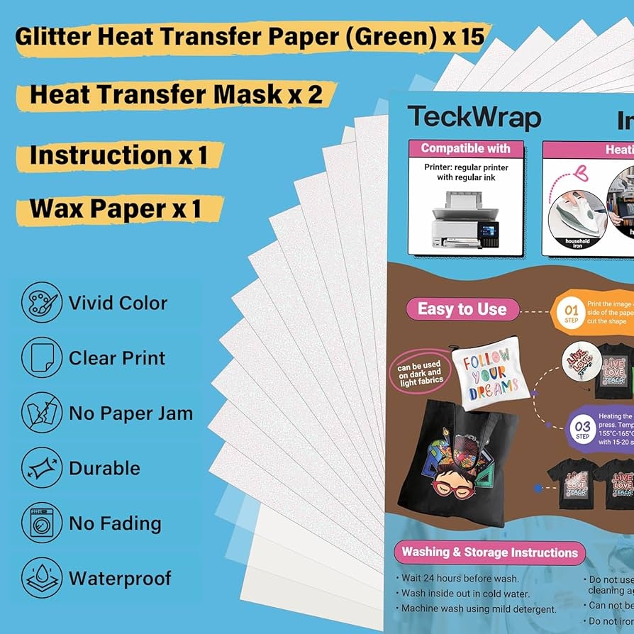 Amazon TECKWRAP Printable Heat Transfer Paper For T Shirts 15 Sheets 8 3