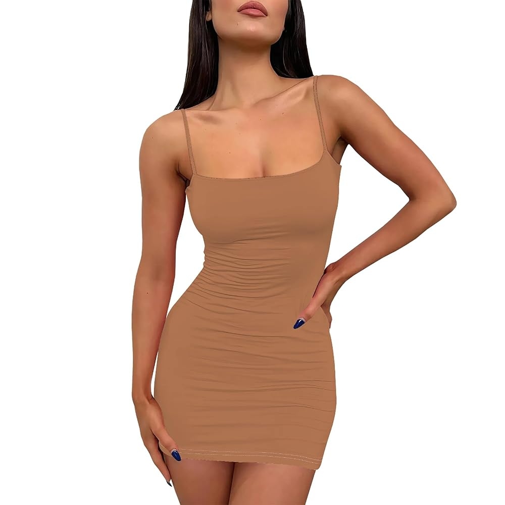 Amazon Women s Sexy Mini Beige Dress Bodycon Summer Beach 