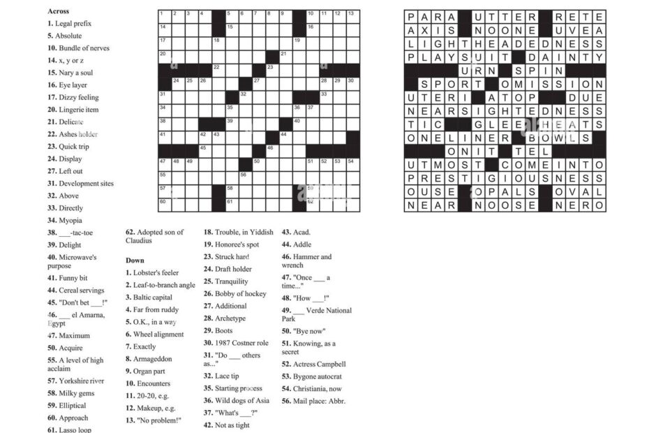 American Style Crossword Puzzle With A 15 X 15 Grid Includes Blank Crossword Grid Clues And Solution Stock Vector Image U0026 Art Alamy