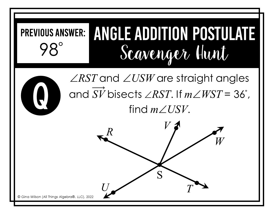 Angle Addition Postulate Scavenger Hunt