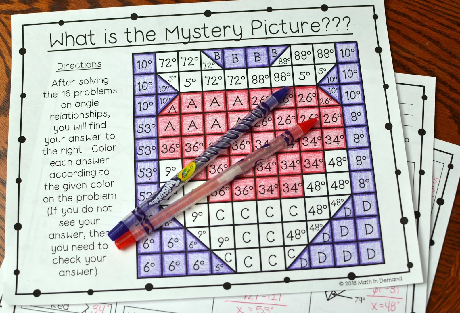 Angle Relationships Coloring Worksheet