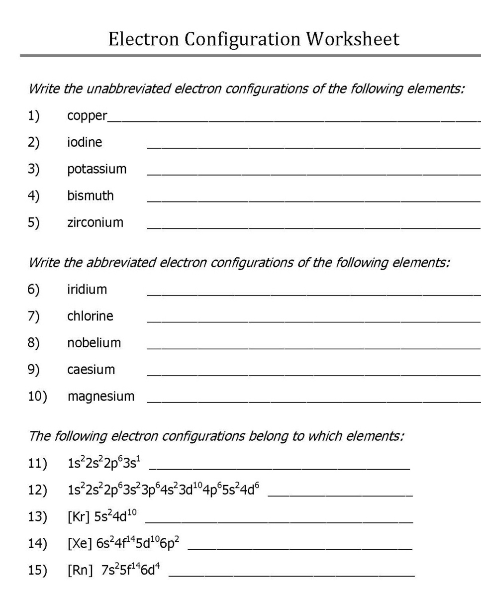 Answered Electron Configuration Worksheet Write The Unabbreviated 