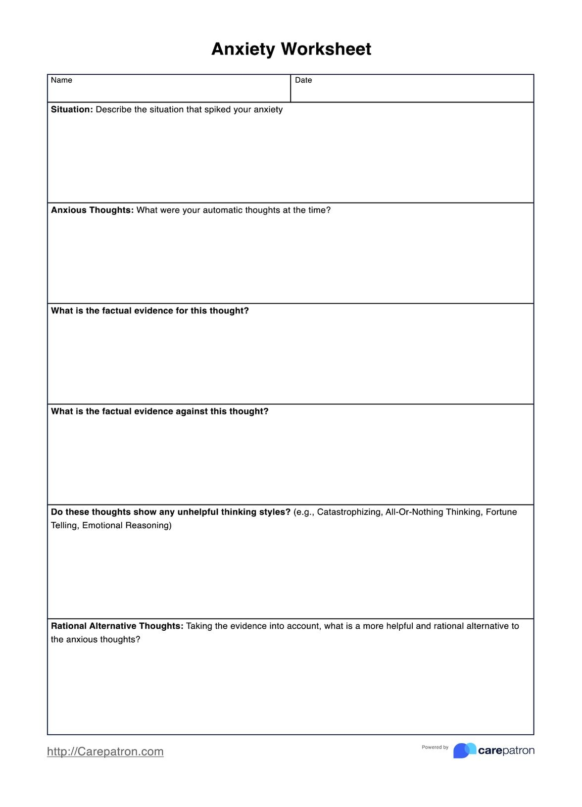 anxiety worksheets for adults