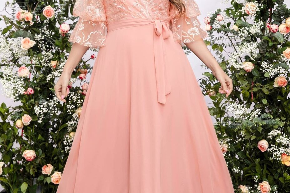 AOCATE Plus Size Dress Plus Embroidery Mesh Belted Chiffon Maxi Dress Color Coral Pink Size 2XL Buy Online At Best Price In UAE Amazon ae