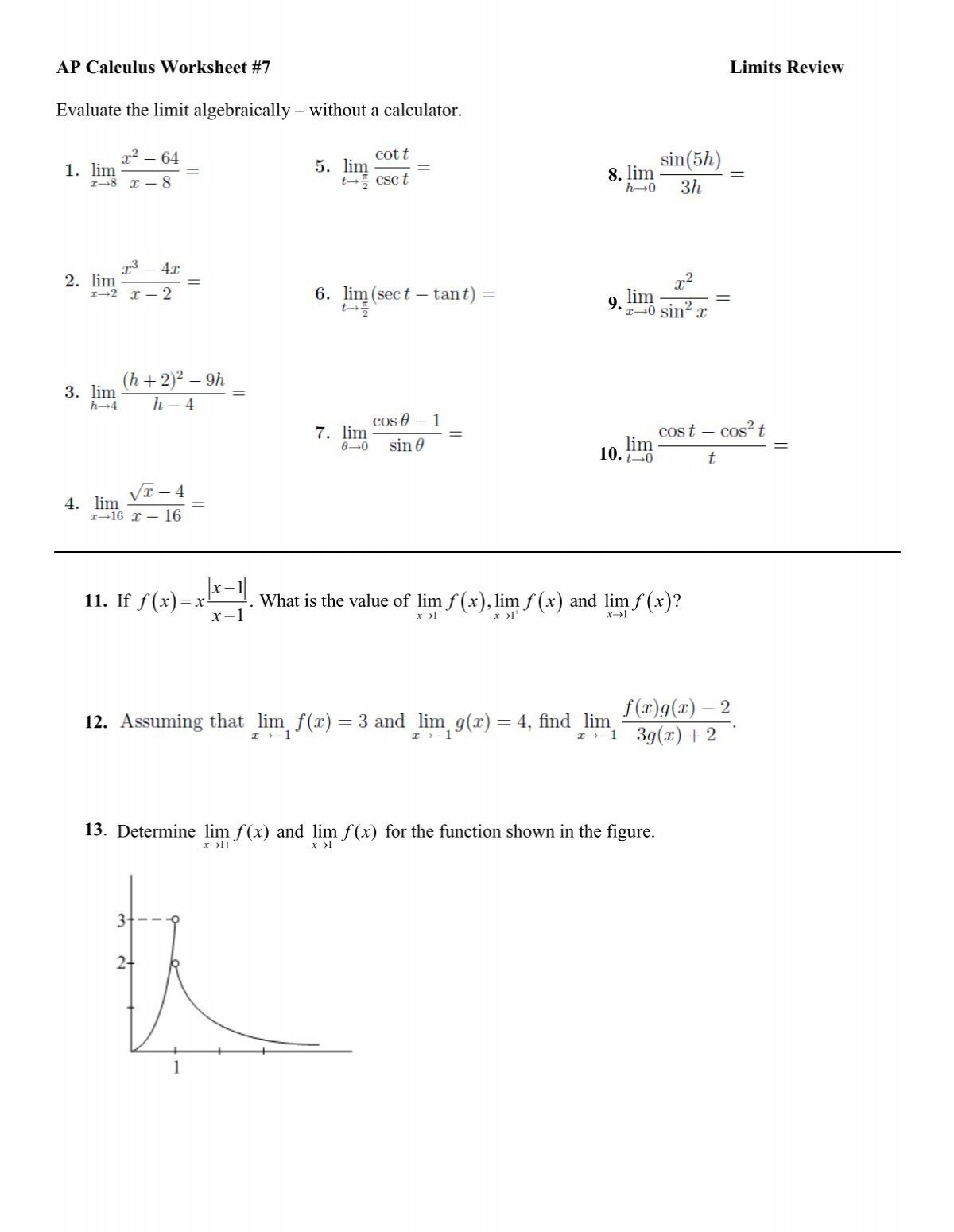 limits worksheet