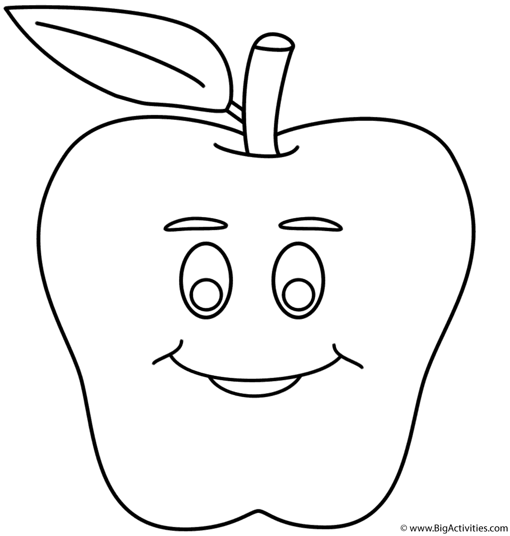 Apple With Smiley Face Coloring Page Fruits And Vegetables 