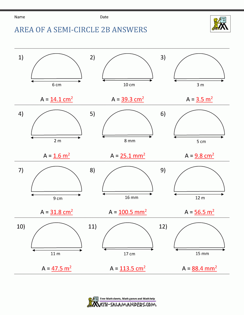 Area Of A Semi Circle