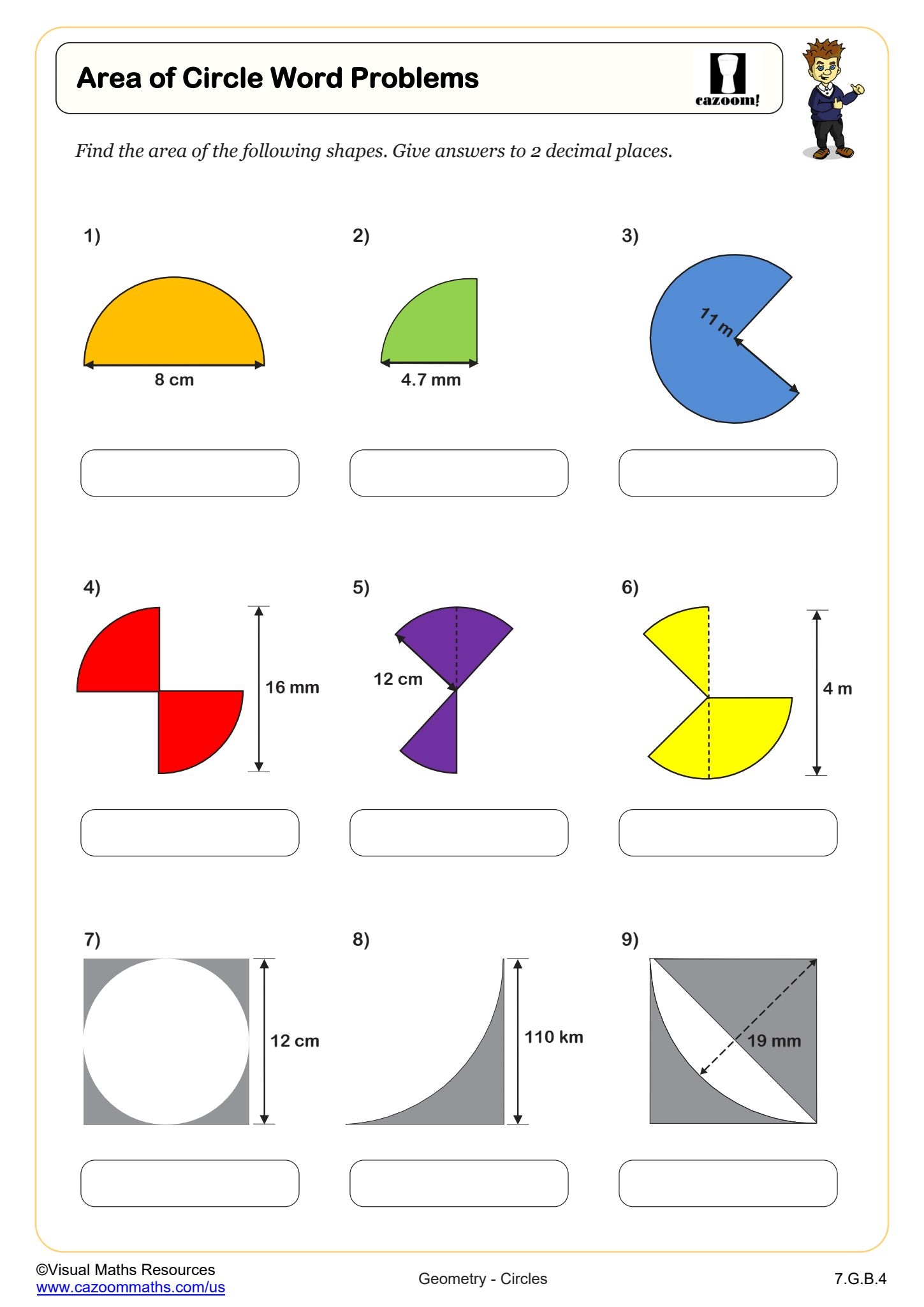 Area Of Circle Word Problems Worksheet 7th Grade PDF Worksheets
