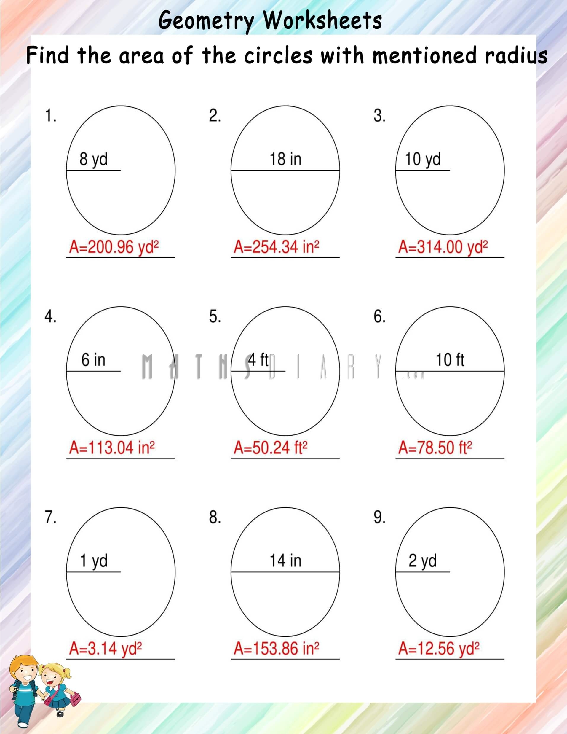area of circles worksheet