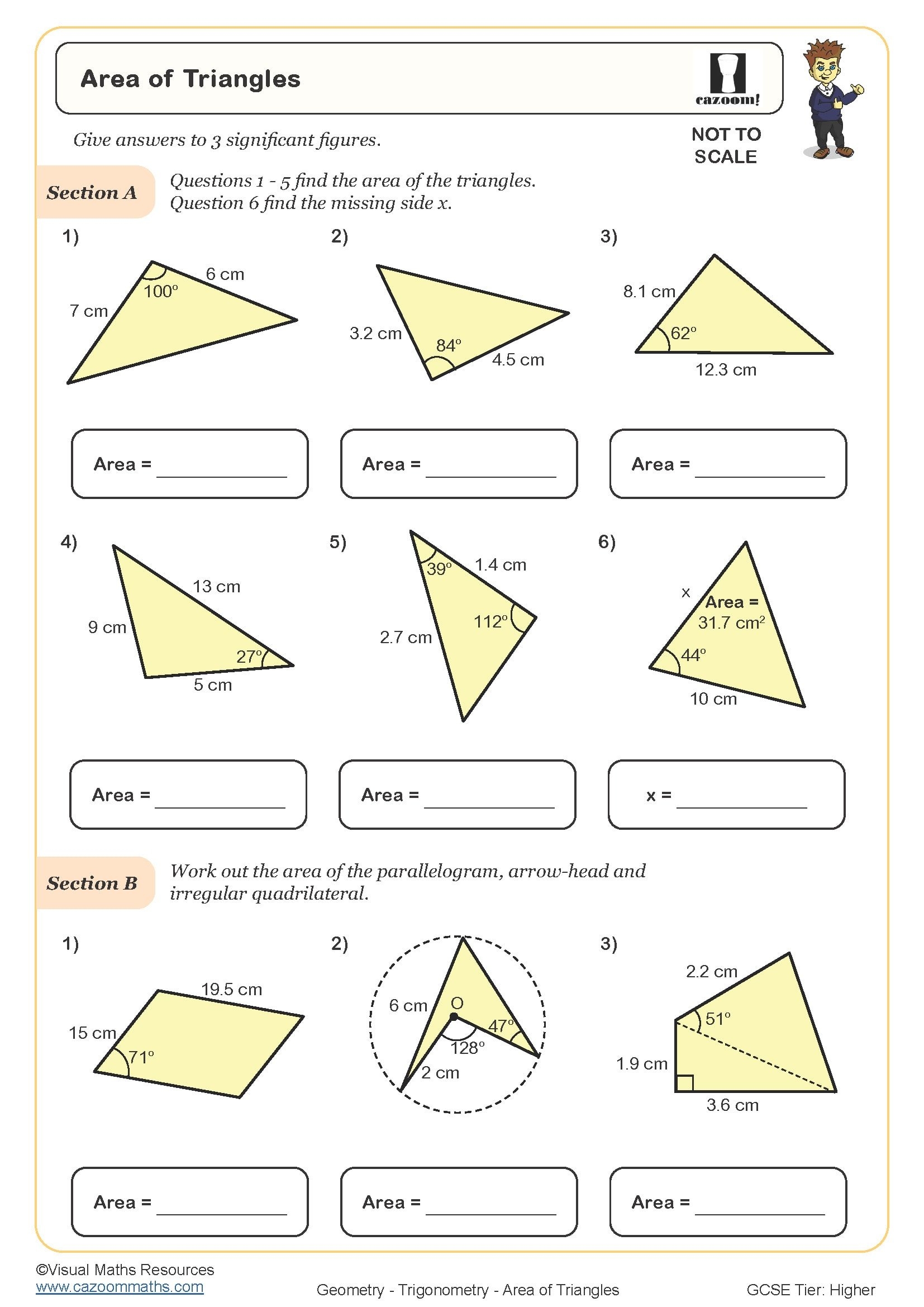 area of triangle worksheet