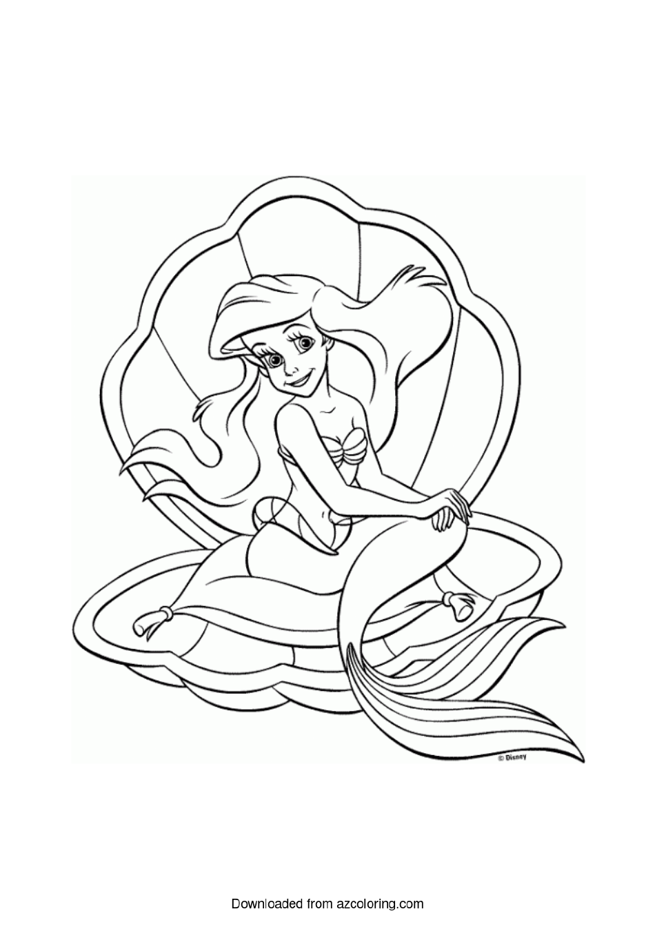 Ariel In A Shell Coloring Page Download Printable PDF Templateroller