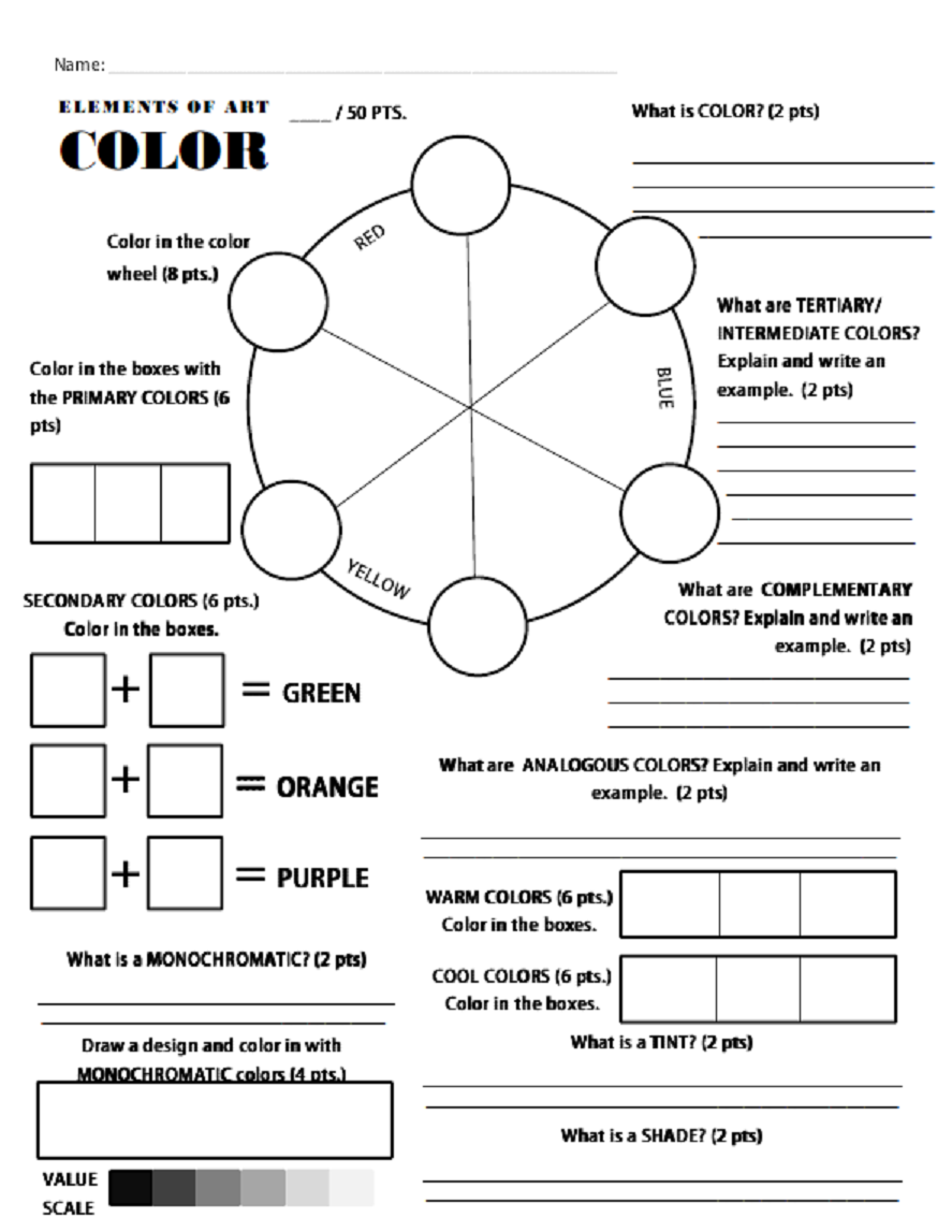 Art Paper Scissors Glue Color Worksheet