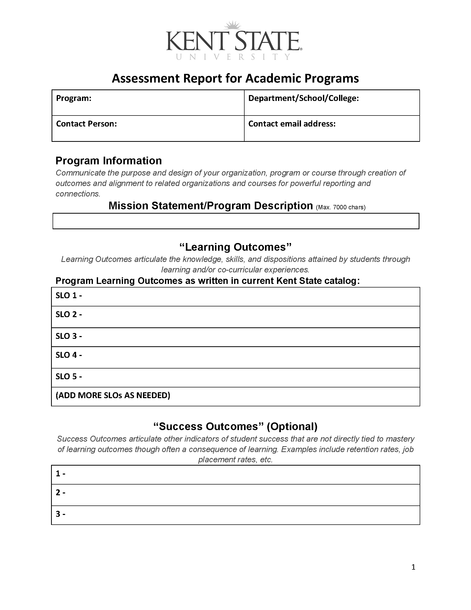 Assessment Report Word Template Accreditation Assessment And Learning Kent State University