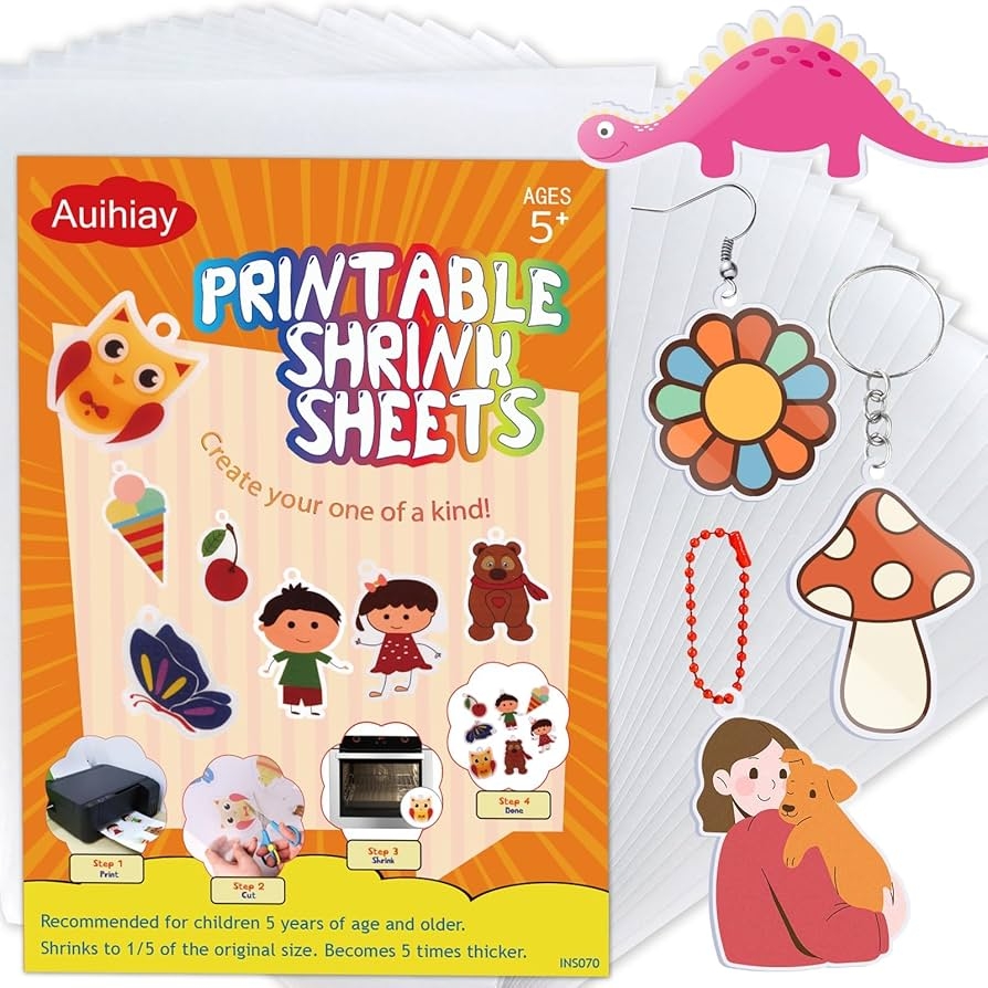 Auihiay 50 Sheets Printable Shrink Plastic Sheets Shrinky Film Paper Shrink A Dink Paper For Inkjet Printer For DIY Craft And Mother s Day Gift 8 3 