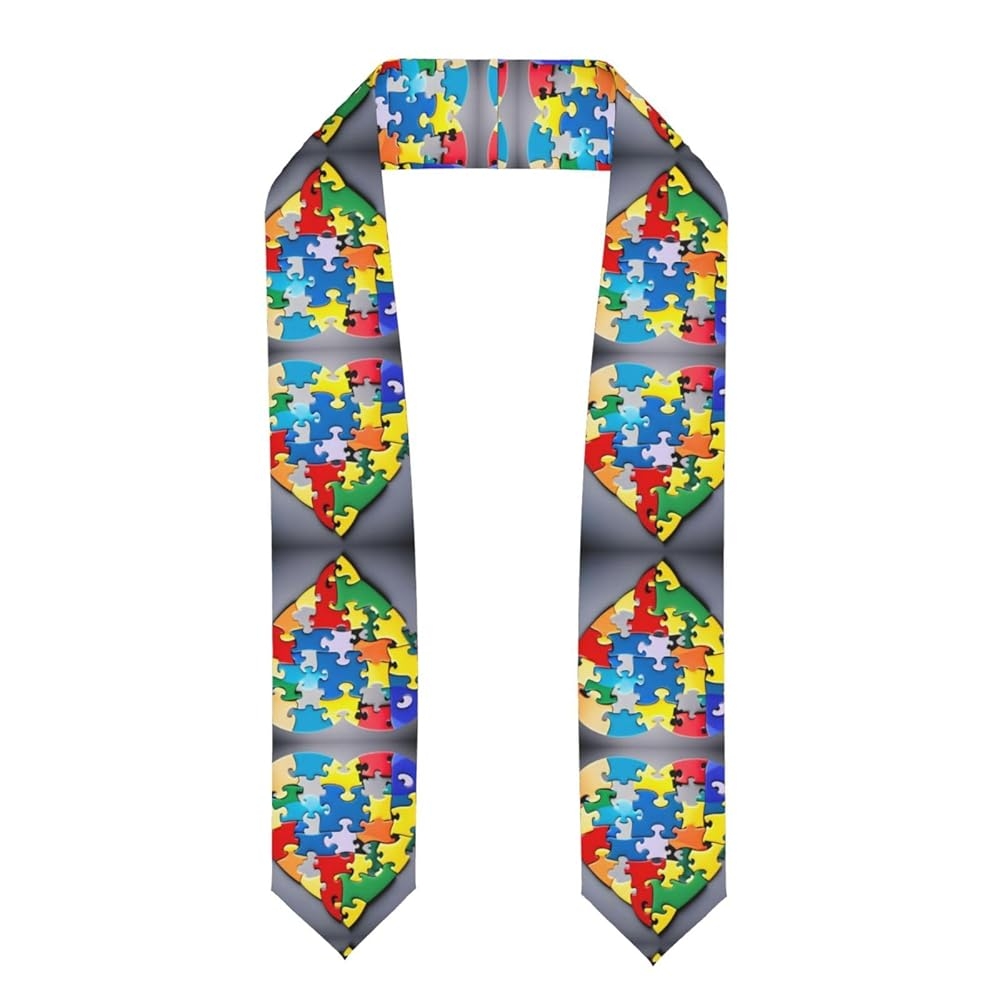 Autism Awareness Puzzle Pieces Heart Print Graduation Stole Graduation Sash Graduation Honor Stole Scarf Shawl