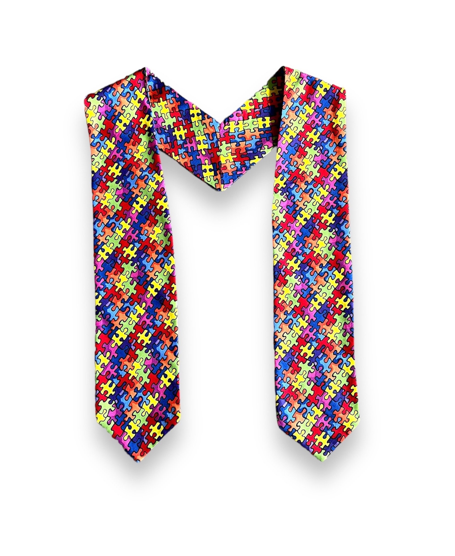 Autism Awareness V Stole Scarf Autism Spectrum Stole Scarf Puzzle Pieces V Stole Graduation Scarf Adults And Teens V Stole Scarf Etsy