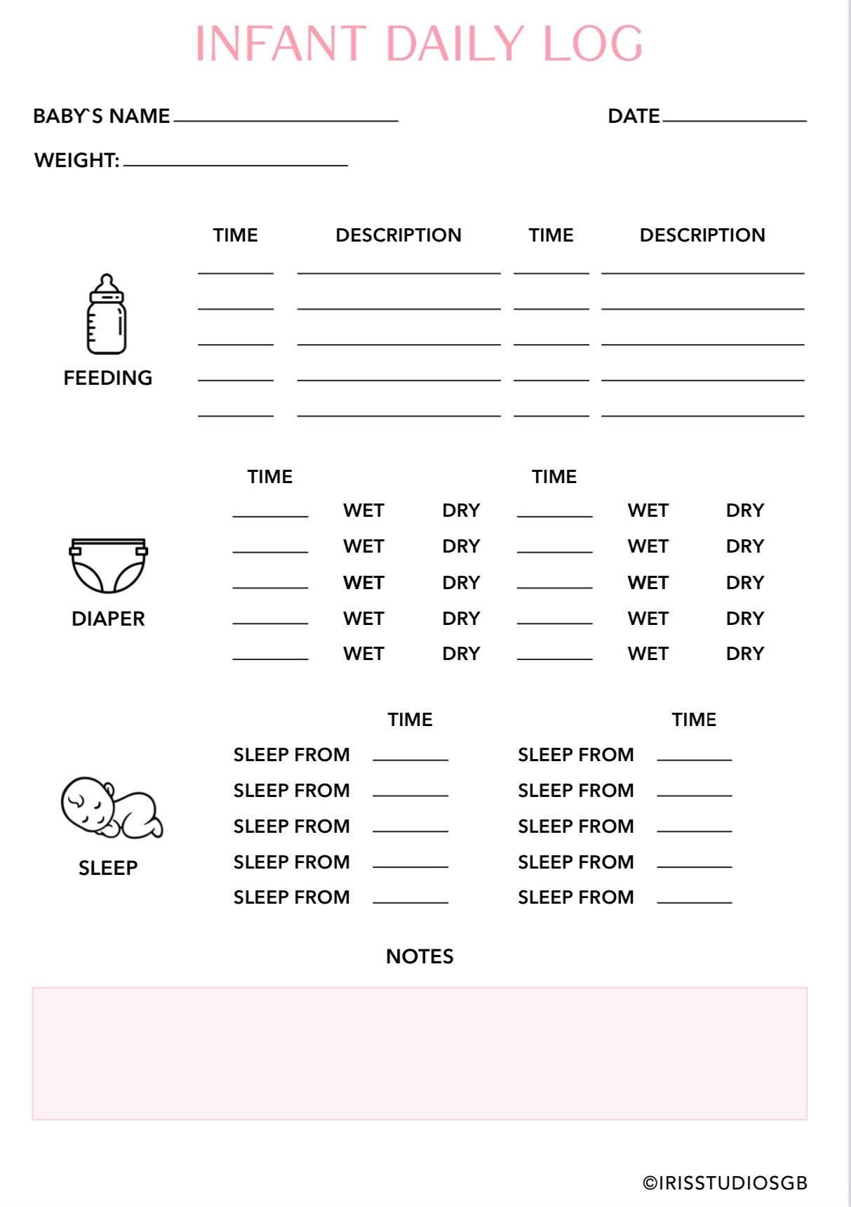 free printable infant daily report template