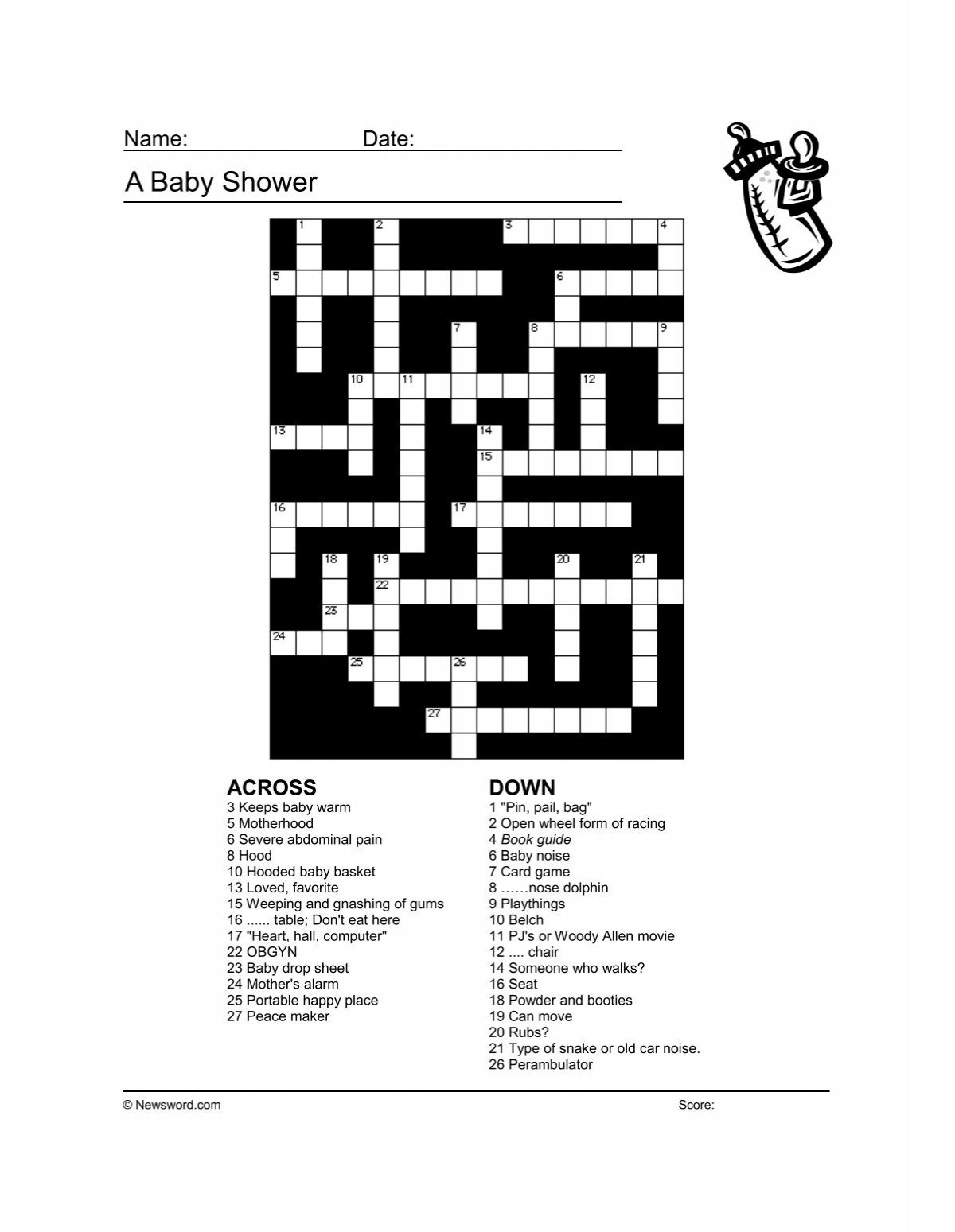 baby shower crossword puzzle template